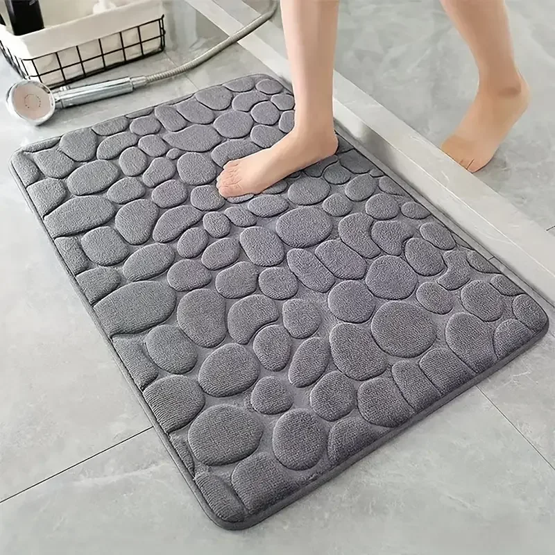 Bamboo Bath Mat - 3D Non Slip Bathroom Mat Cobblestone